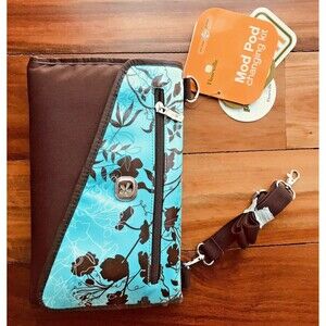 FLEURVILLE Mod Pod Changing Pad Aqua Turquoise Brown Abstract Travel Clutch NEW